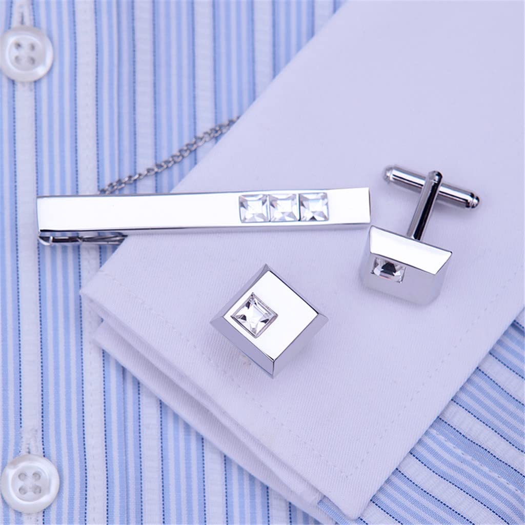 Gemelos Buen Clip de Corbata para alfiler de Corbata para Hombres Barras de Corbata de Cristal Blanco Gemelos Juego de Pasador de Corbata Invitados