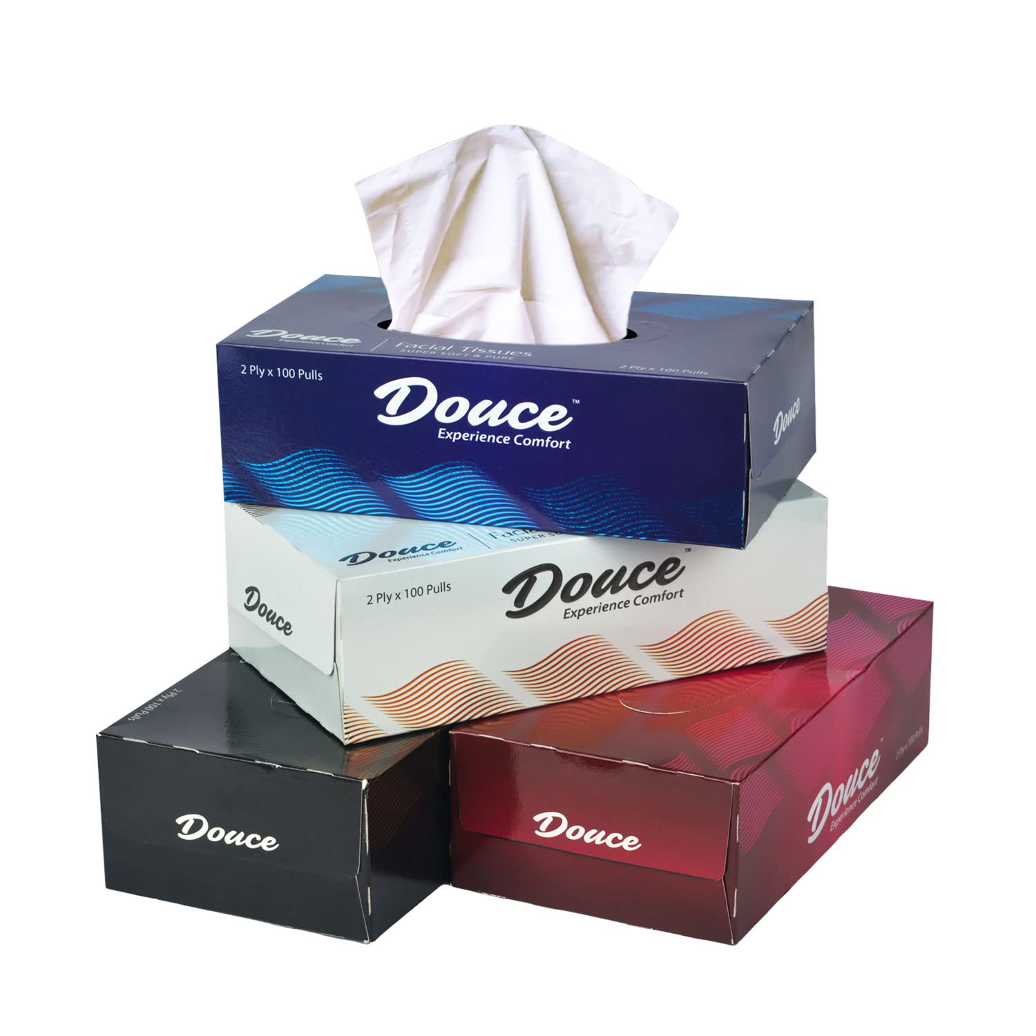 Douce Facial tissue/Size: 20 x 20 cm 2 Ply | 100 Pulls each| Pack of 4| 400 Pulls | Super Saver Pack
