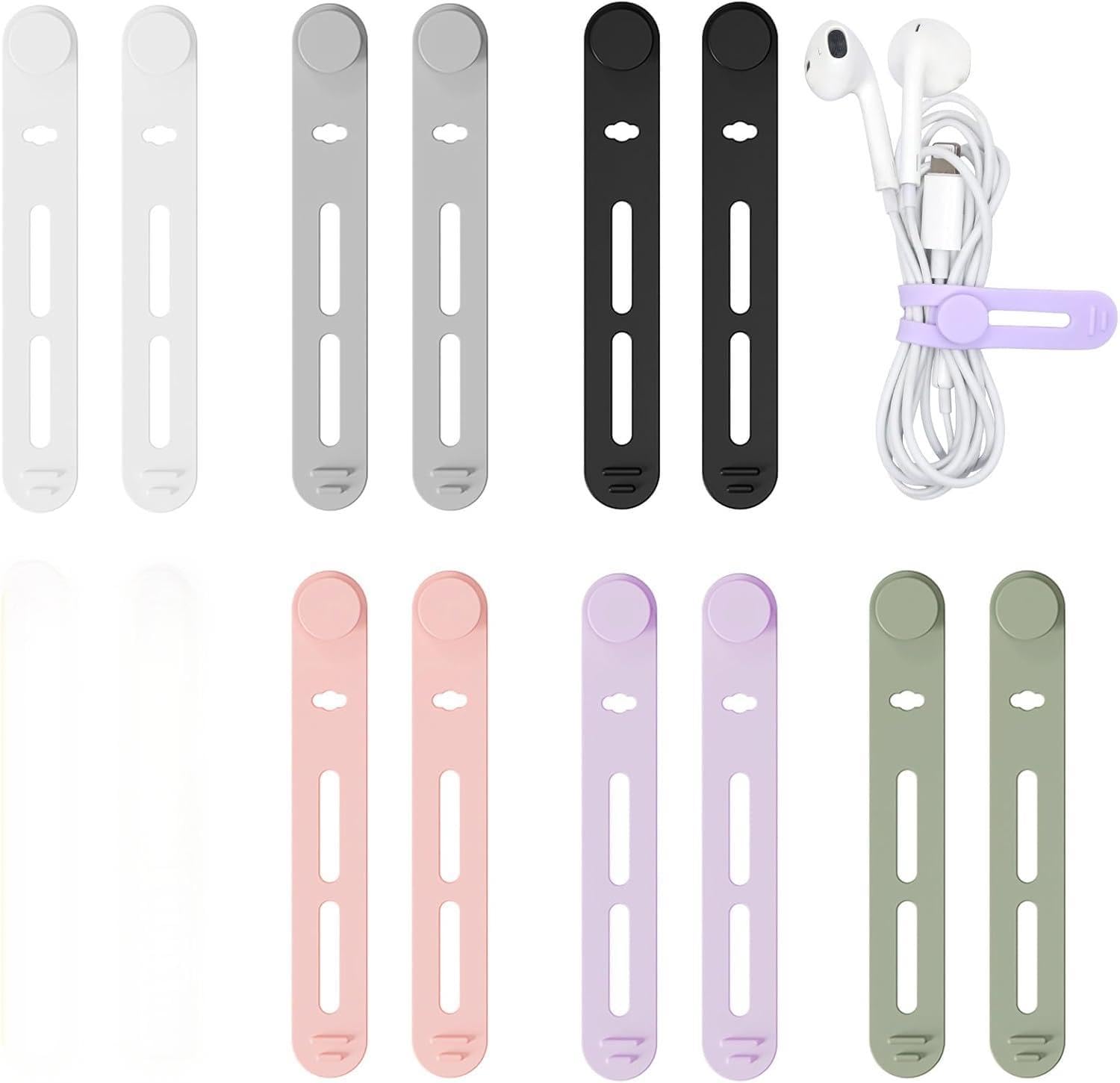 12pcs Silicone Cable Ties - Reusable Cable Ties for organizing Earphones, Phone Chargers, Computer Cables, and Home Appliance Cords - Perfect for Tidy Cable Management