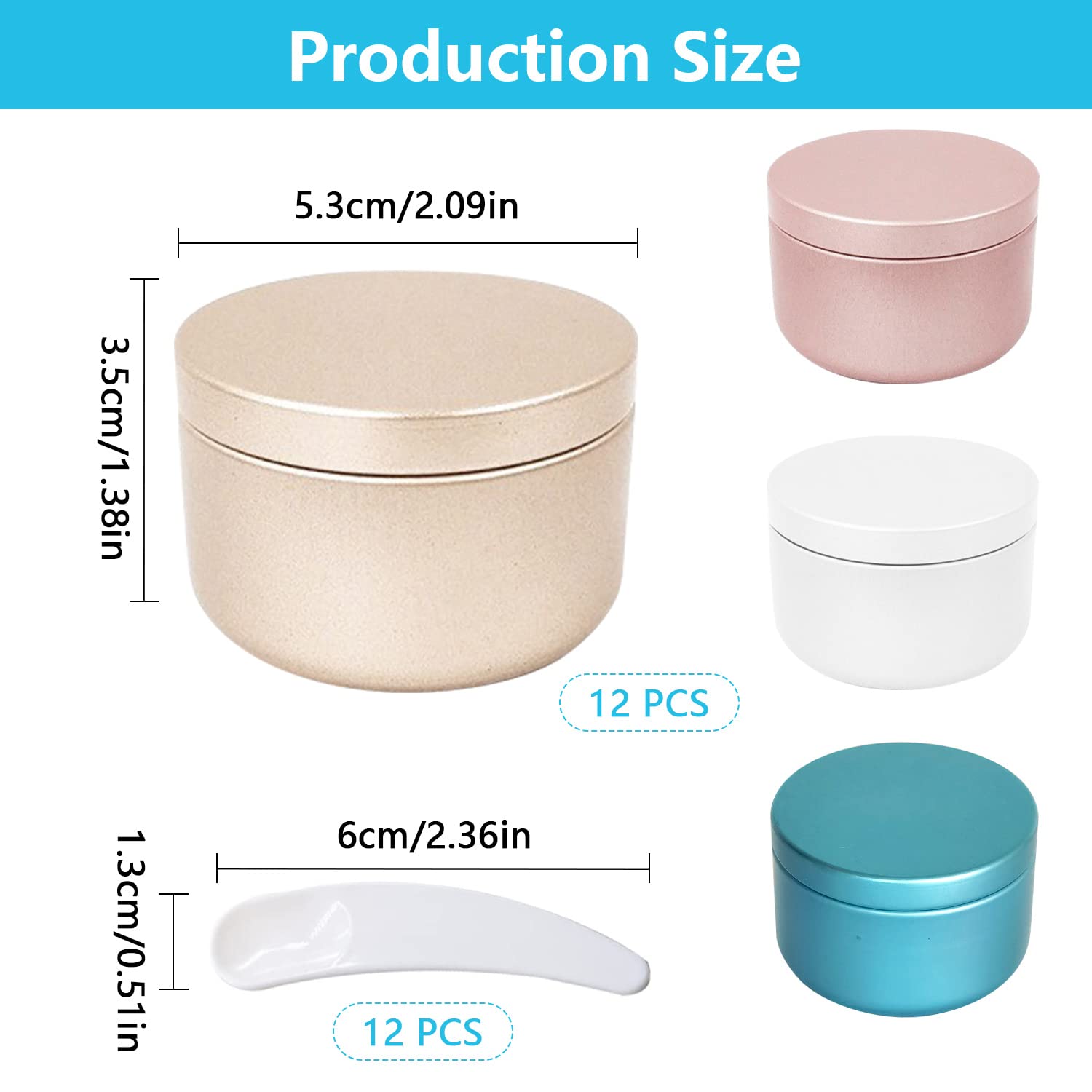 CONNECTION 12 PCS Aluminum Tin Jars 50ml Travel Pots for Toiletries Lip Balm Containers Cosmetic Jars Sample Pots Cream Container Tin Pot for Lotions Lip Balm Cream Candle (Gold Pink White Blue) - Image 3