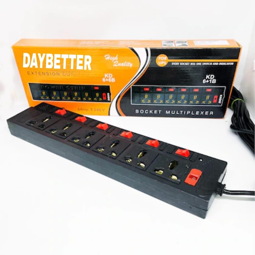 Generic® Extension Board with 6 Socket 6 Switches, Universal Cord Heavy Duty Copper and LED Indicator, Multi Plug High (2 Meter) TAR1