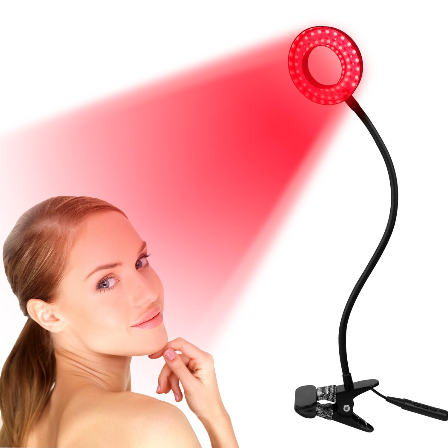 Red Light Therapy Device Desk Lamp, Adjustable Frame Stand 14W Deep 660nm and Near-Infrared 850nm LED light, for Face, Skin Beauty and Home Office Use, DIY Assembly Required
