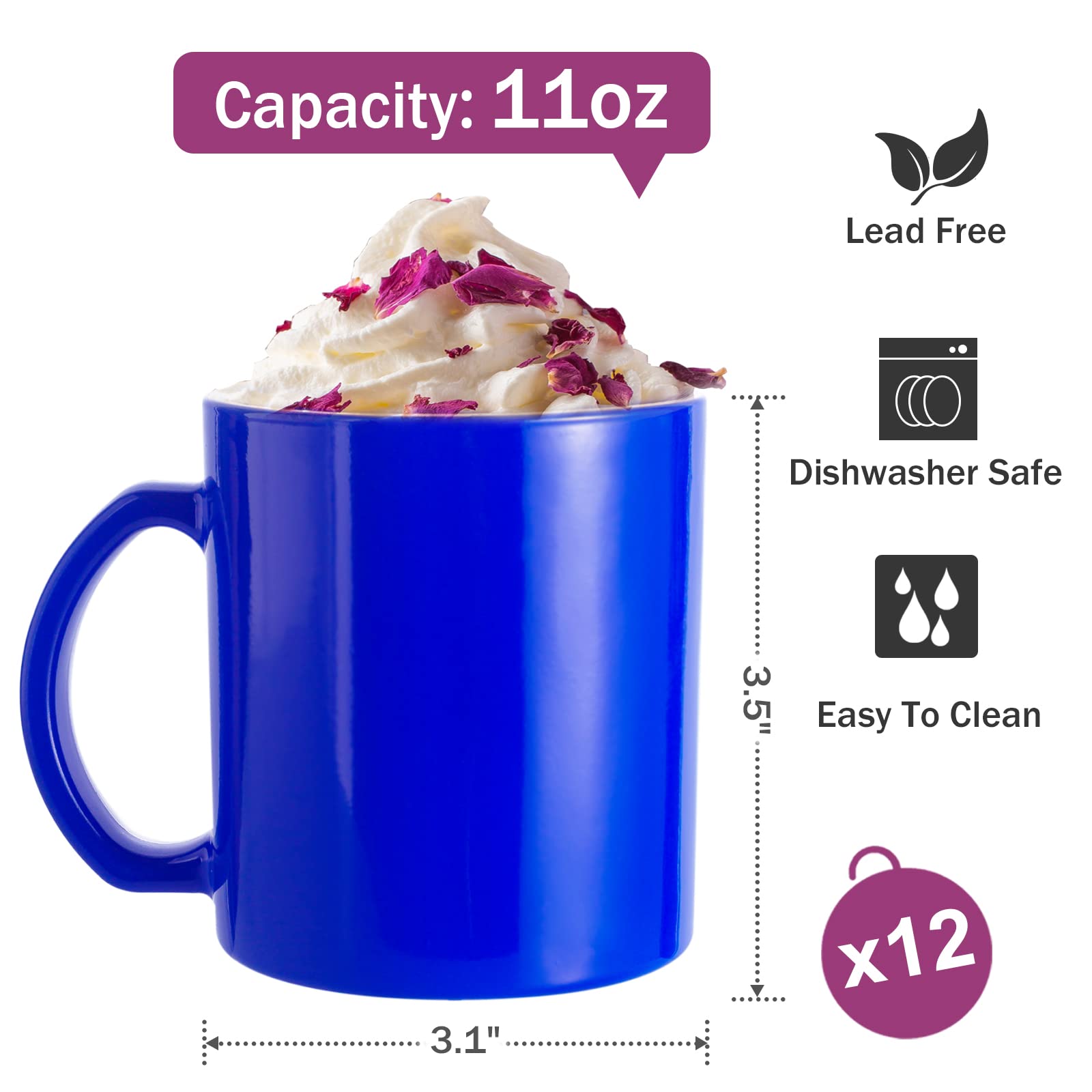 GoldArea 12 Pack Sublimation Mugs, 11 oz Sublimation Blank Coffee Cups