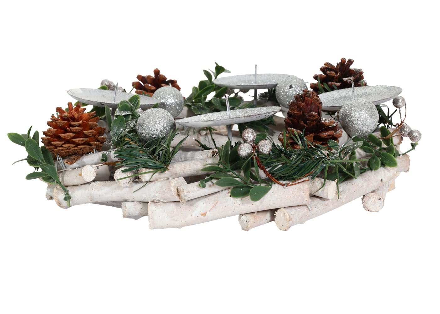 Couronne de l'Avent HWC-M12 Bois argenté Blanc Ø 30cm sans Bougies