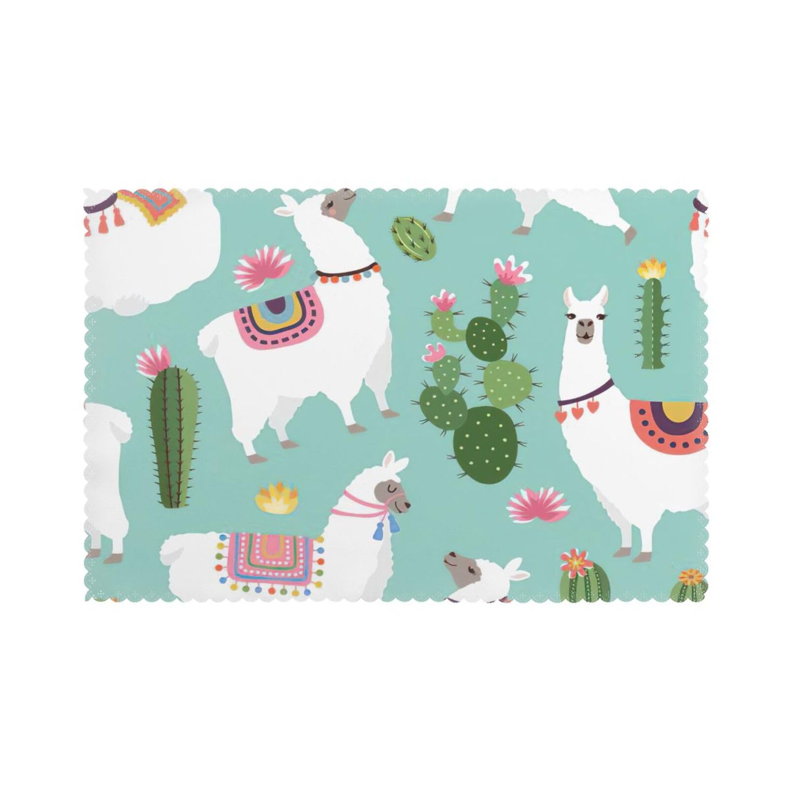 Tropical Llama Alpaca Cactus Flower Print Placemats for Dining Table Set of 6 12x18 Inch Table Mats for Party Kitchen Dining.
