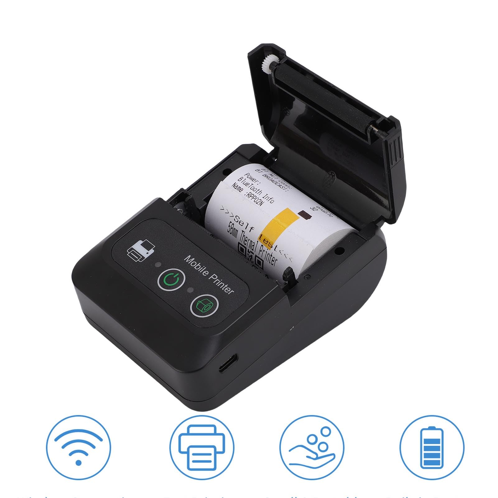 Fyearfly Stampante Termale Wireless Bluetooth, Mini Stampante per Fatture Personali Portatili 58 Mm USB per Ristoranti Ad Alta velocità Termica Senza Inchiostro