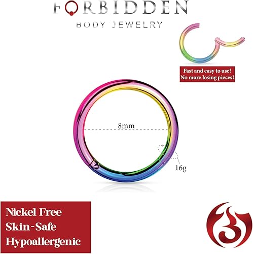 Miniatura 93 de Forbidden Body Jewelry - Piercing para la nariz de acero quirúrgico 316L con bisagra, 14G, 16G, 18G, diámetro de 15/64, 5/16, 25/64, 15/32 pulgadas