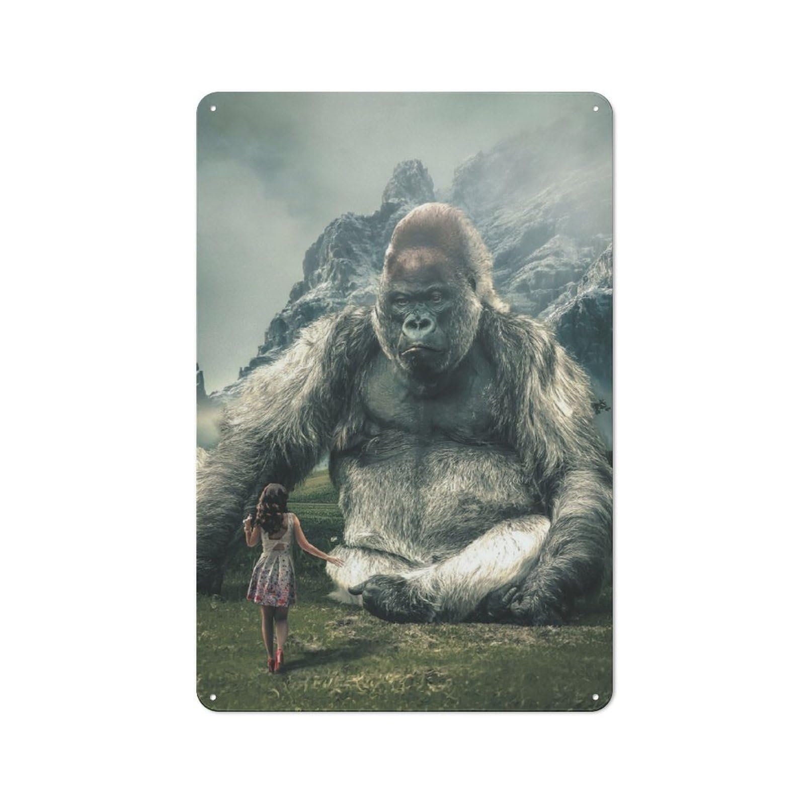 Junmoney Big Gorilla Garage Style Decorative Metal Plaque 30X20cm, Garage Wall Decor For Workshop, Basement, Shed Or Games Room