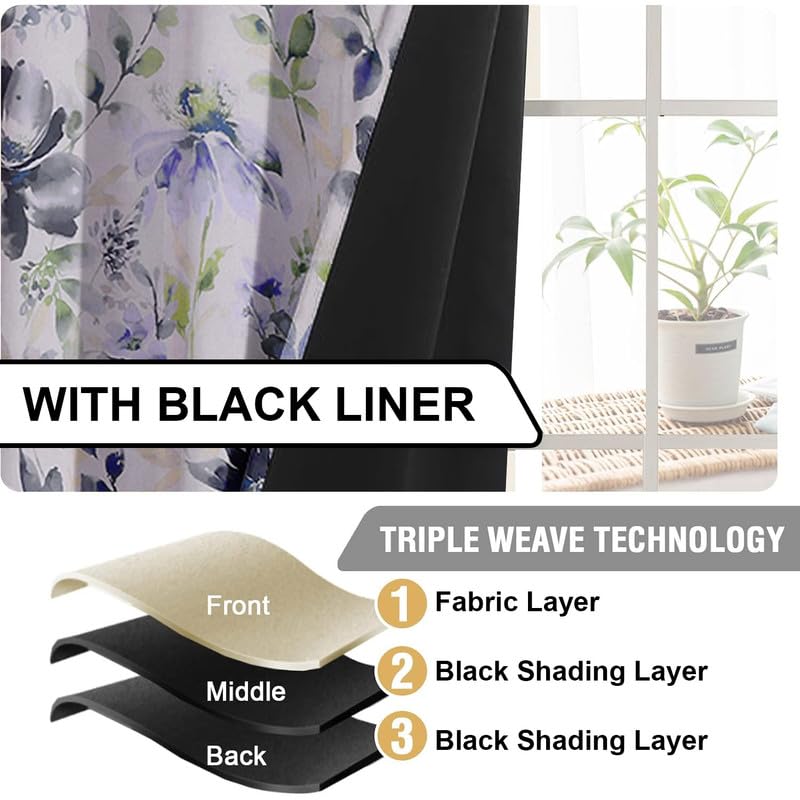 Image of Cloth Fusion Printed 100% Blackout Door Curtains 8 Feet Long Set of 2, Room Darkening Parda with Stainless Steel Grommets for Home Decor (8x4.5 Feet, Blue Lotus)