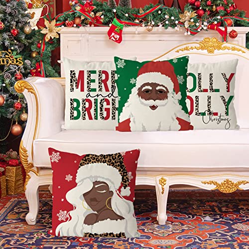 Gagec Christmas Pillow Covers 16X16 Inch Holly Jolly Black Santa Claus Winter Throw Pillows Merry Christmas Pillowcase Set Of 4 Home Decor Living Room House Decorative Cushion Case For Sofa Couch #TOP5