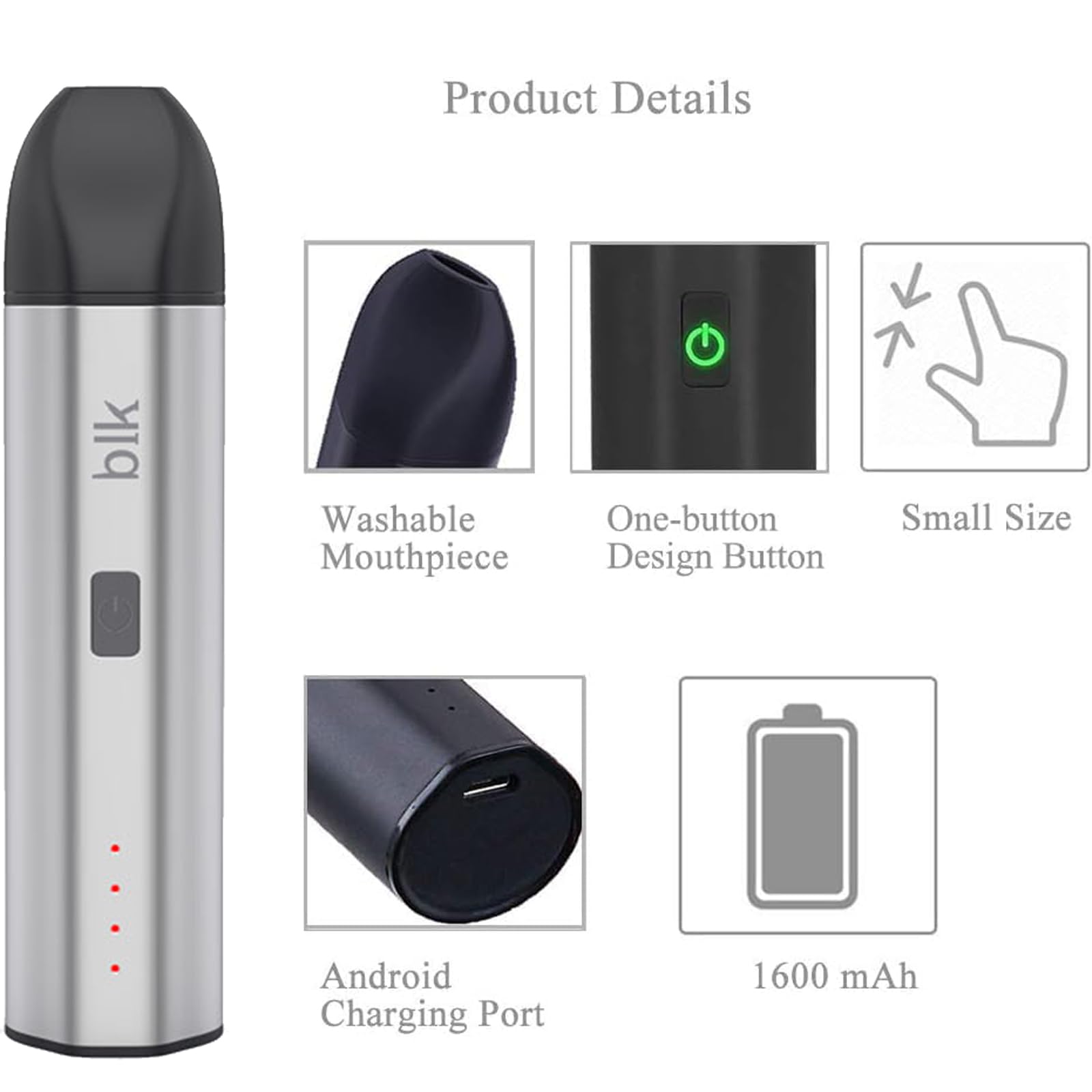 Vaporisateur d'herbes sèches pour aromathérapie, kit de vapotage, batterie 1600 mAh, vaporisateur à base de plantes avec chemin d'air isolé, contrôle de la température, chambre en céramique (argent)