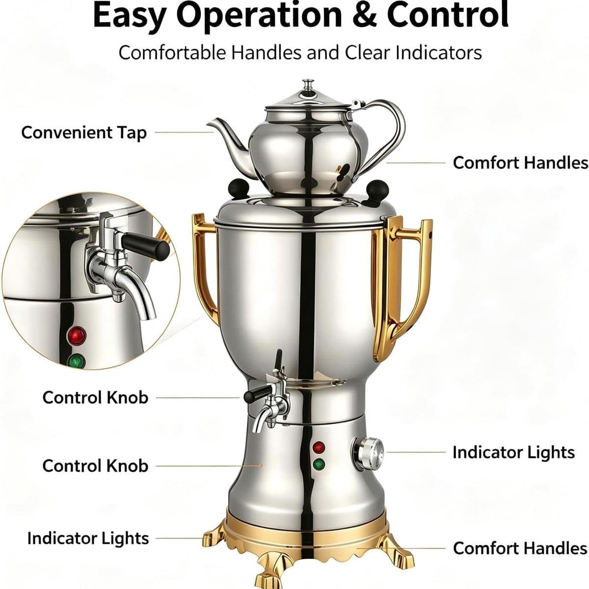 Samovar elettrico, macchina for il tè turco elettrica da 1800 W