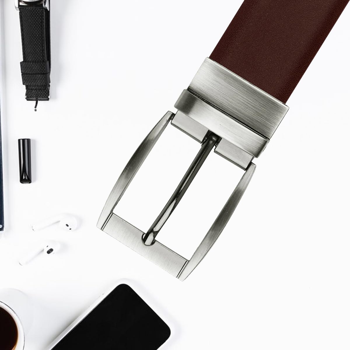 The Wallet Store Premium Reversible Leather Belt For Men - Brown