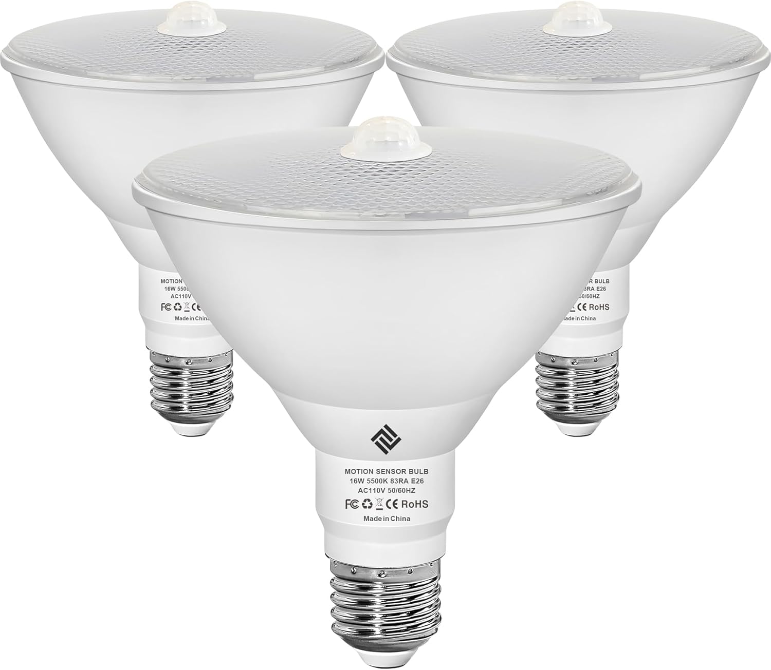 7117 Motion Sensor Light Bulbs, 16W (100Watt Equivalent), Motion Activated Dusk to Dawn Security LED Bulb, PAR38 Flood Light E26 5500K Daylight, for Indoor and Outdoor Lighting, 3Pack