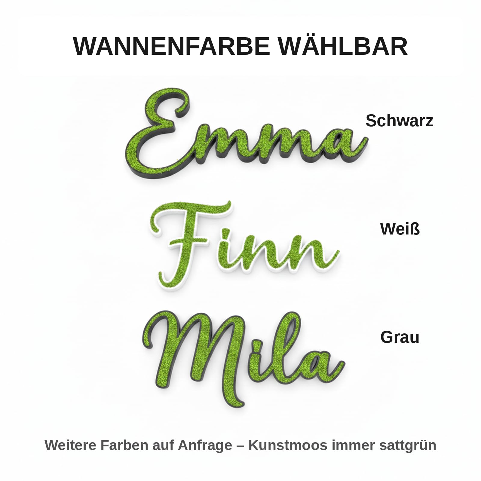Türschild Kinderzimmer Moos Schriftzug personalisiert mit Wunschname - Namensschild Kinder ca. 24 cm aus 3D-Druck mit Kunstmoos - Wanddeko für Kinderzimmer, Tür und Wohnzimmer - inkl. Klebepads