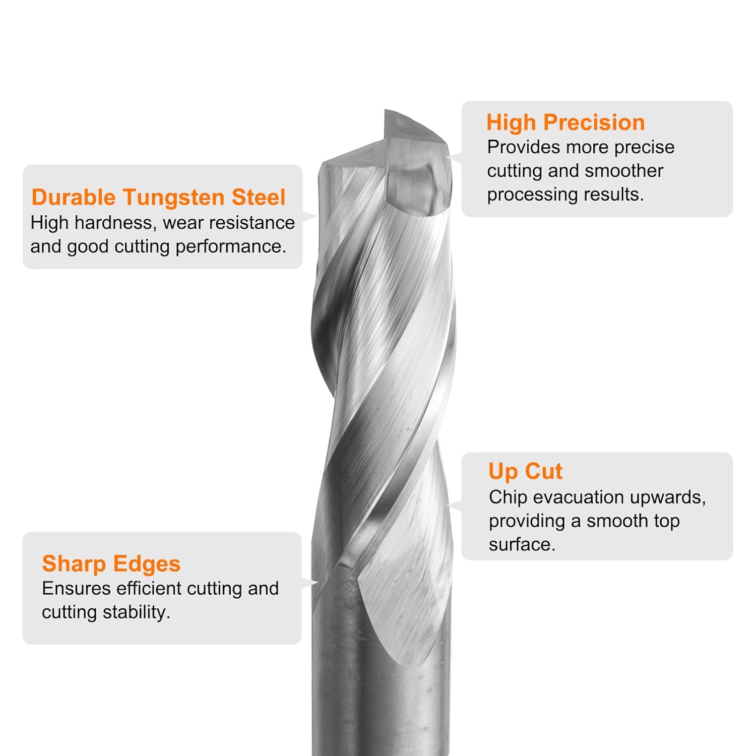 HARFINGTON Spiral Router Bit 1/2" Cut Dia 2 Flutes Up Cut End Mill Bits Milling Cutter for Wood Carving Engraving (1/2" Shank 1-1/2" Cut Length 3-1/2" Long 30 Degree Helix HRC44-46)