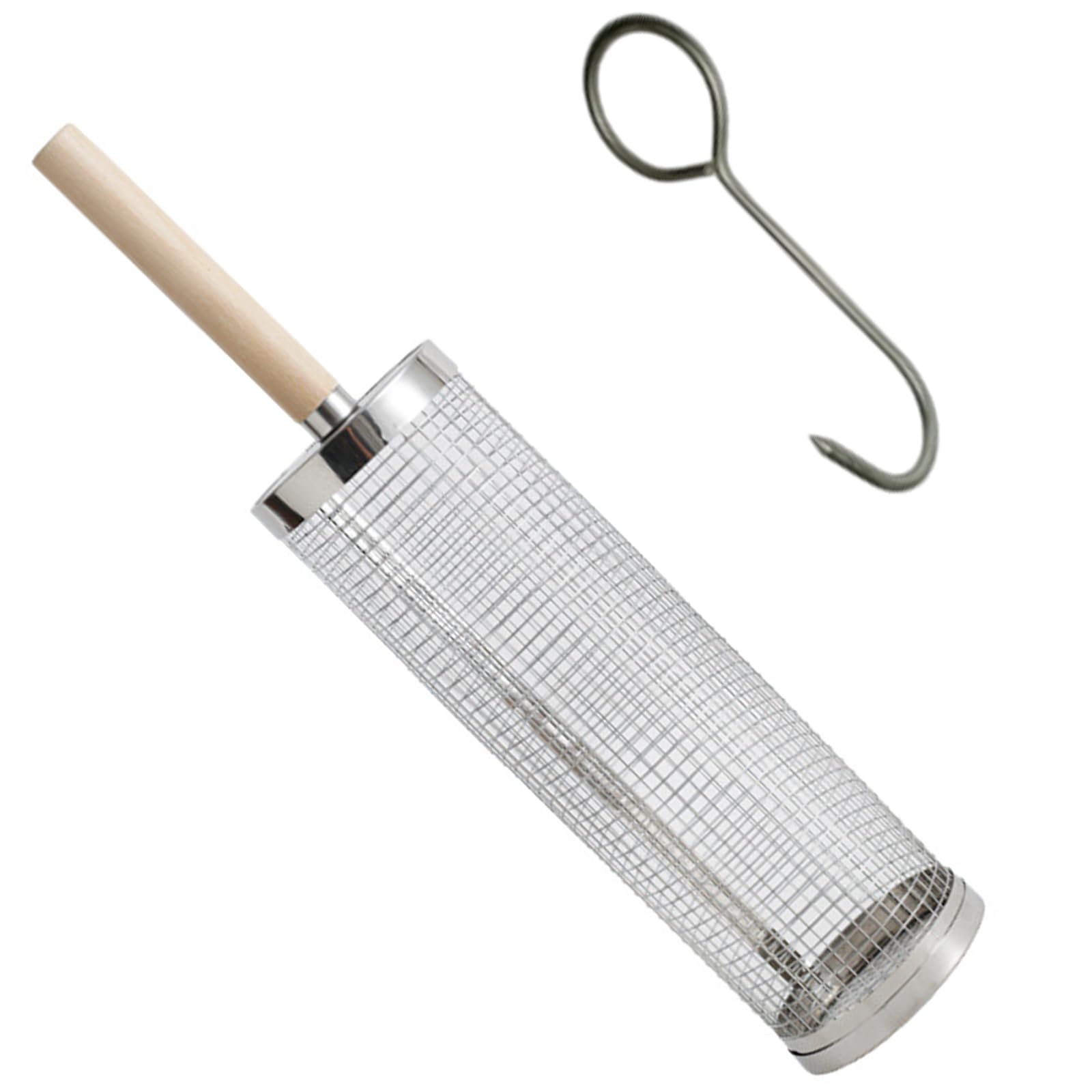 MALSSE BBQ Grilling Cage Rotating Design Barbecue Basket with Hook for Uniform Heat Distribution Hanging Storage Kitchen Accessory Rolling Grilling Basket for Outdoor Cooking