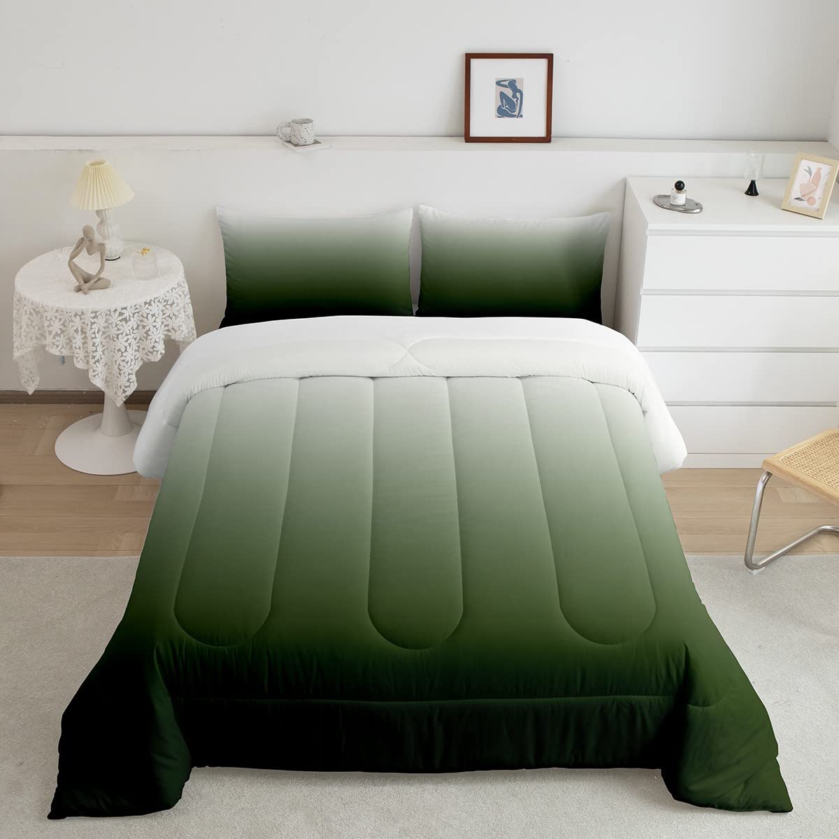 Feelyou Ombre Comforter Set Ombre Effects Bedding Set Kids Girls Boys Gradient Ink Green Comforter Decor Bedroom Collection 2Pcs Twin Size