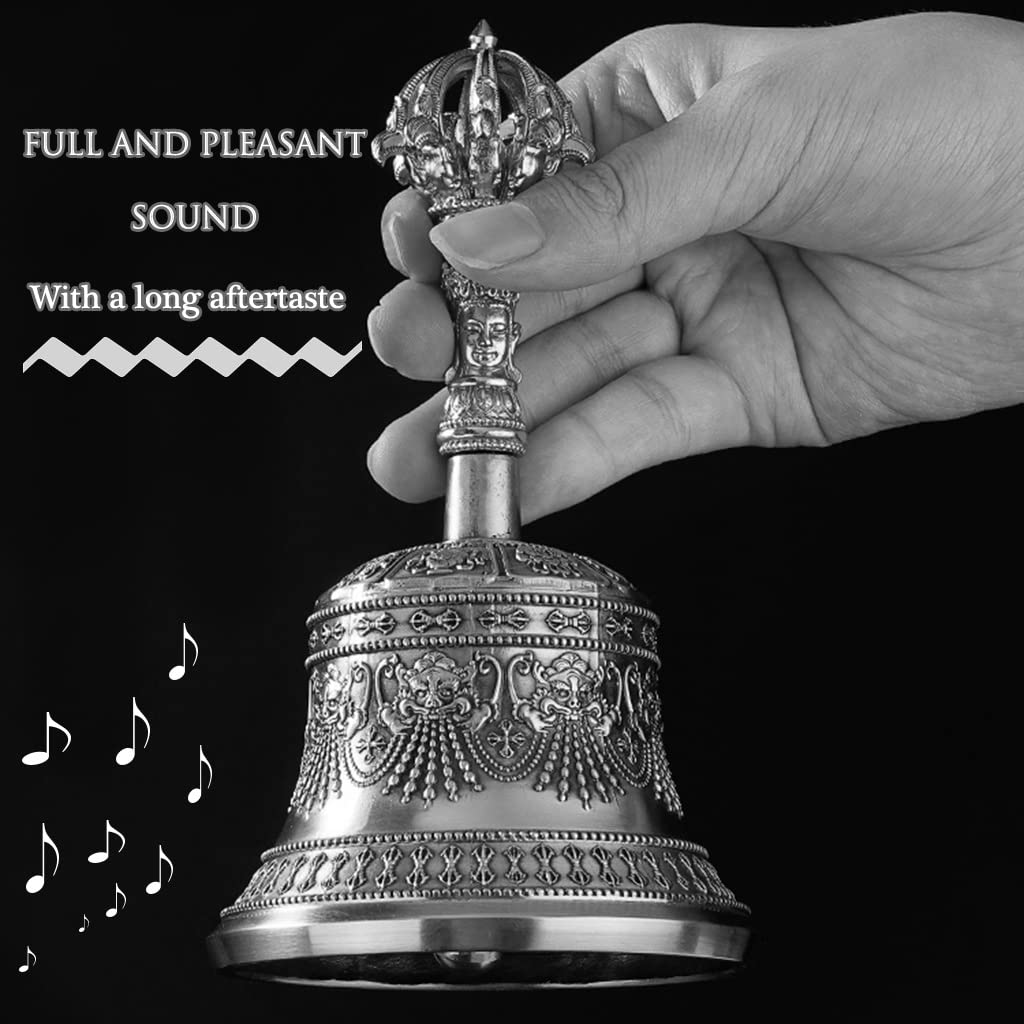 MbeLLO Handglocke, Messing-Handglocke, Hochzeitsglocken, Handglocke for Kirche, Hotel, Klassische feierliche Reliefdekoration, Handglocke, (Farbe: Blau, Größe: 6,3 * 3,5 Zoll)