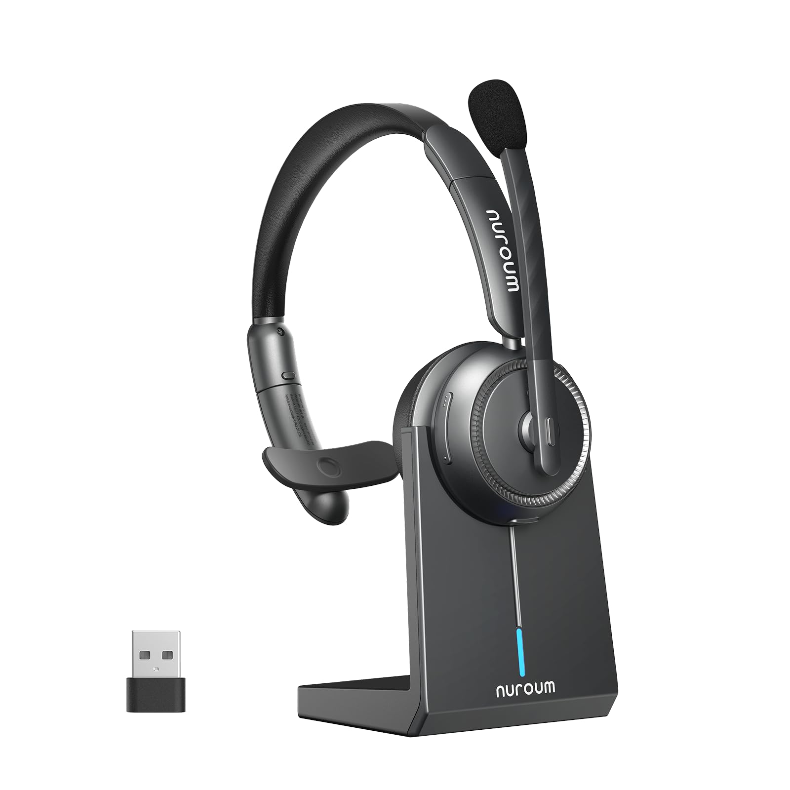 Nuroum HP31S 2026 Auriculares Bluetooth Inalámbricos con Micrófono para PC, Base de Carga,USB Dongle/V5.4, Modo Silencio, 45H Duración,Cascos con AI Micrófono Cancelación para CallCenter/Teams/Oficina