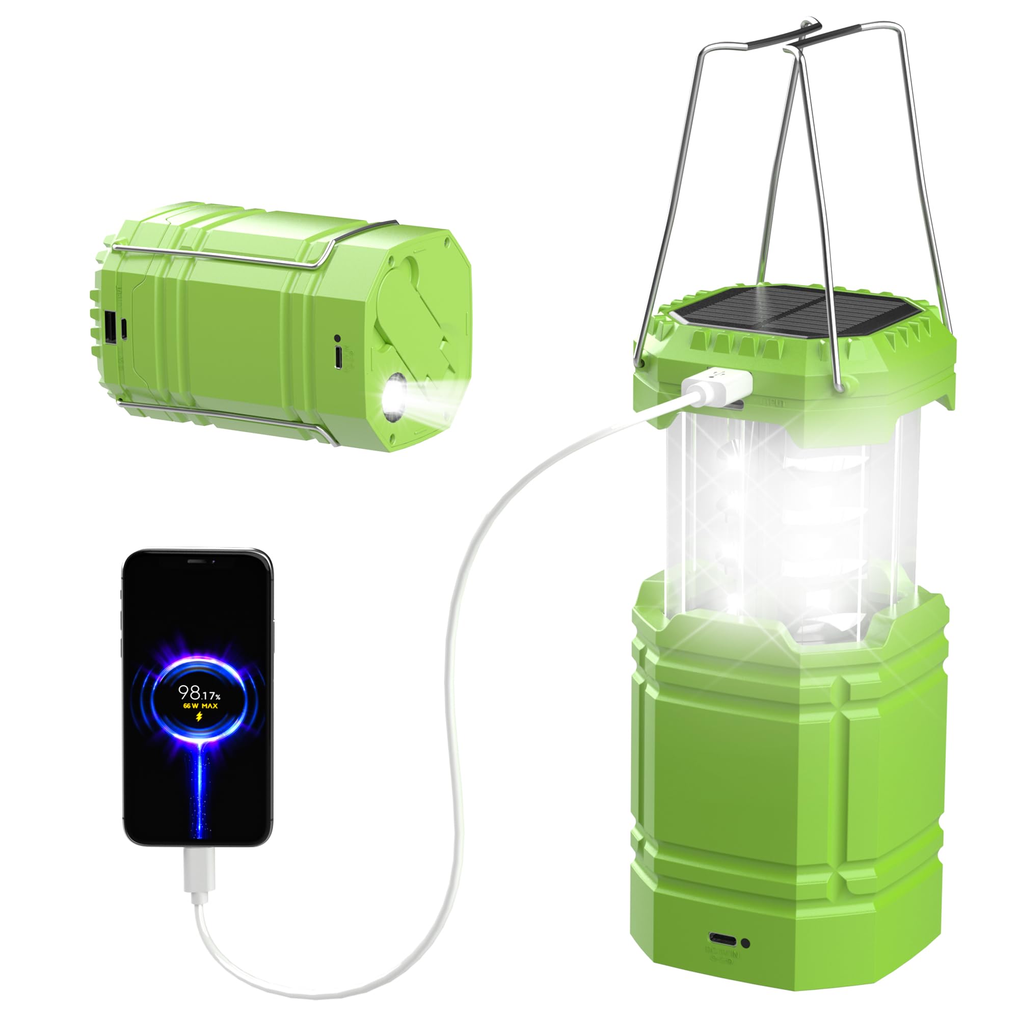 LED Lanterns for Power Outages, Hand Crank & Solar Powered Camping Lantern Flashlight, Collapsible Lanterns with USB Input & Output Port,Waterproof