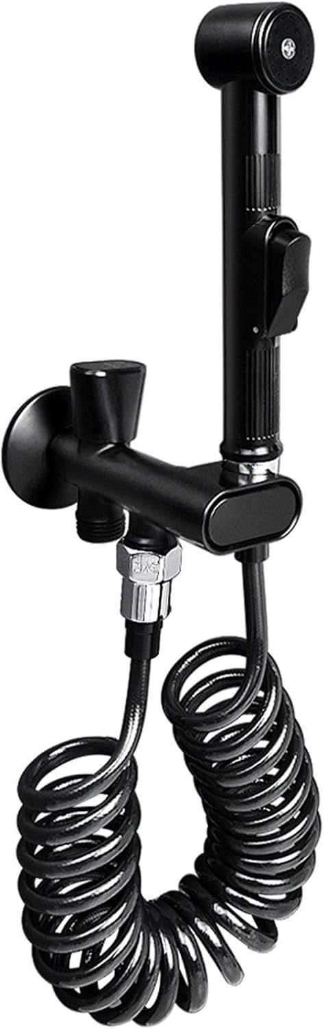Hand Held Toilet Bidet Sprayer Head, Black Jet Spray for Toilet High Pressure Muslim Shower for Toilet Brass Bathroom Shower Bidet Tap Spray with Retractable Spring Hose