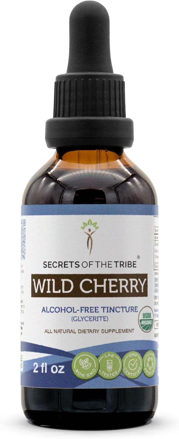 Secrets of the Tribe Wild Cherry USDA Organic | Alcohol-Free Extract, High-Potency Herbal Drops | Made from 100% Certified Organic Wild Cherry (Prunus Serotina) Dried Bark 2 oz