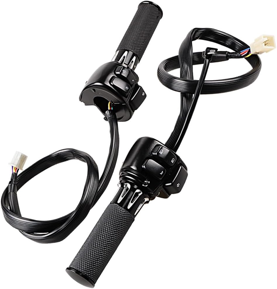 2PCS Motorcycle 1" Handlebar Control Switches with Wiring Harness + 2X Rubber Hand Grips for 1996-2012 Harley Softail Dyna Sportster V-Rod 12V - Black Kit
