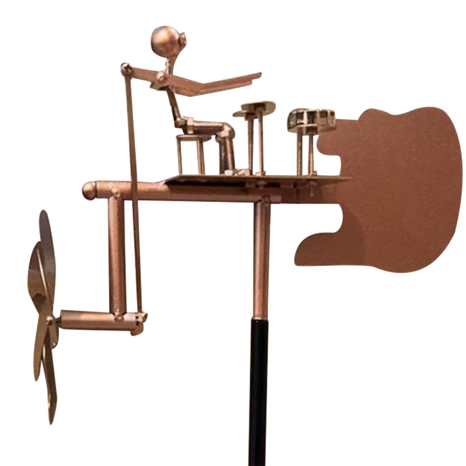 Mulino a vento per batteristi, decorazione da giardino, statua musicale steampunk percussionista statua all'aperto in metallo per patio prato