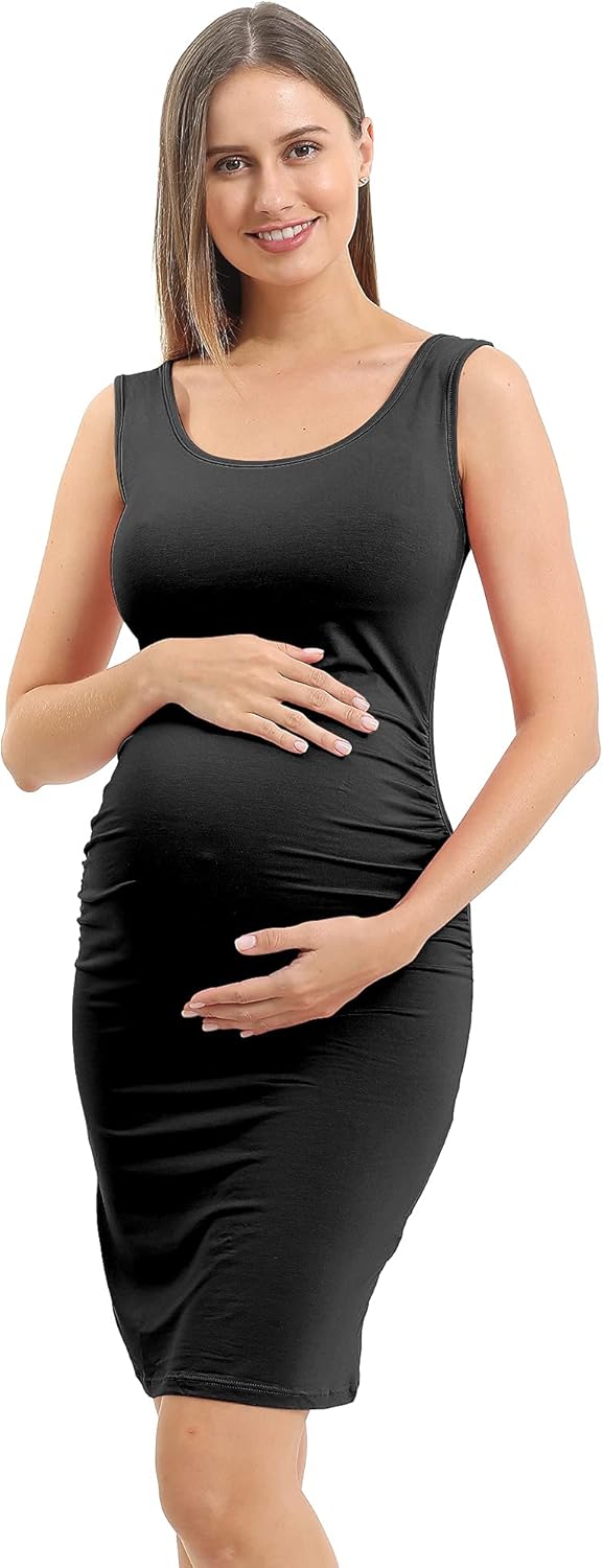 Vista 3 de Rnxrbb - Vestido de maternidad sin mangas para mujer, con cuello redondo, entallado, ropa casual de verano