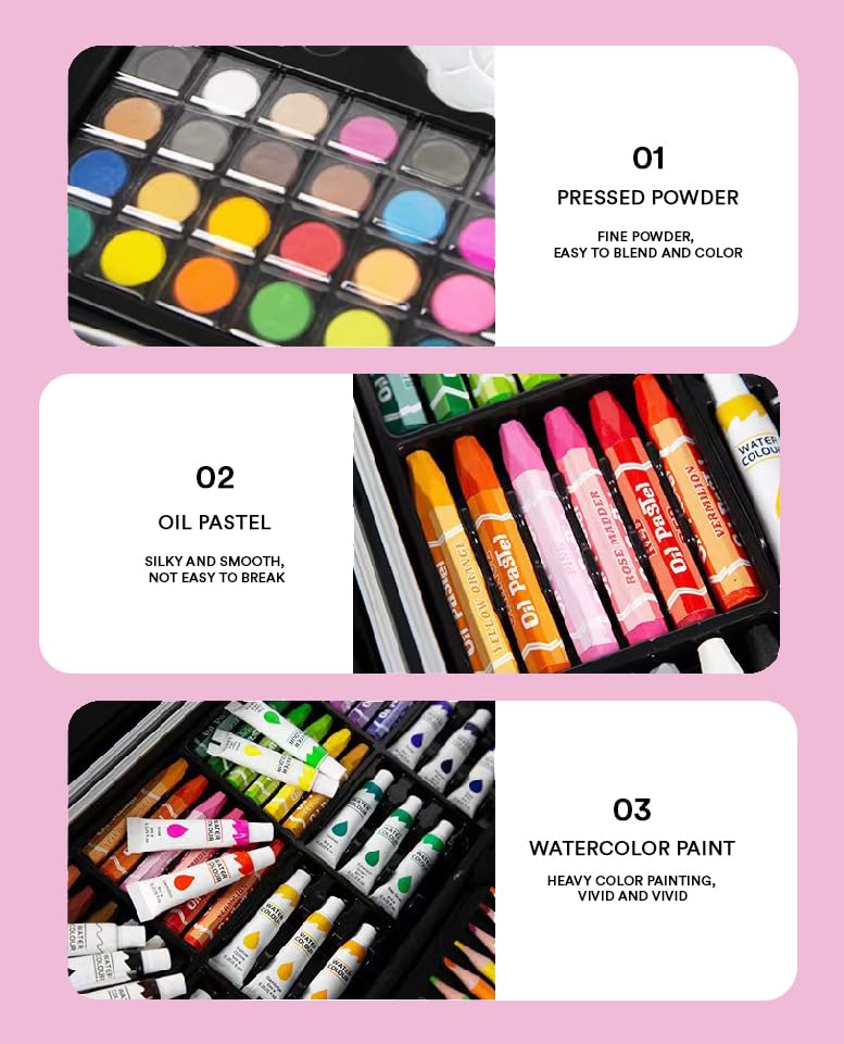 SYGA 145 Pencils and Painting Color set for Beginners & Pro Artists Drawing Art, Sketching and Colouring, Pink 4