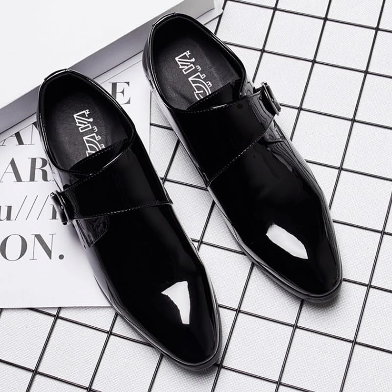 Men's Business Wingtip Dress Shoes Slip On Pointed Toe Classic Formal Business Shoes Faux Patent Leather Oxford Shoes2