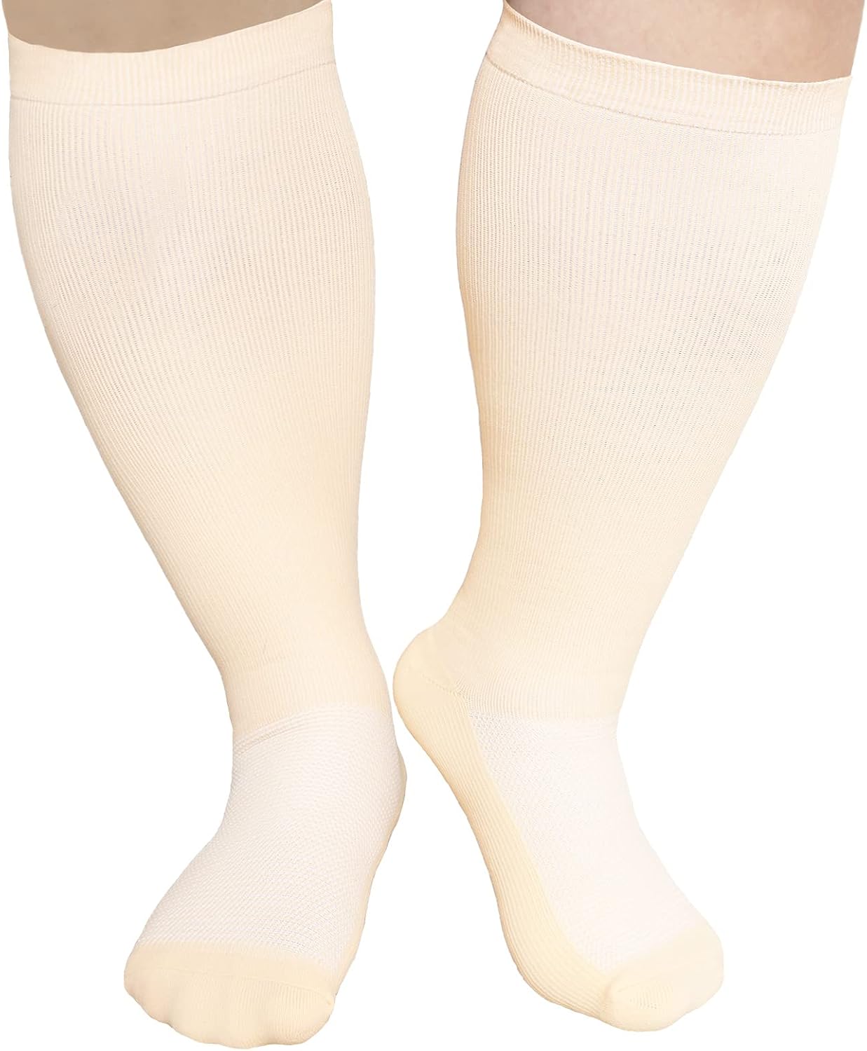 Plus size compression socks wide calf men women knee high 20-30 mmhg breathable circulation xl 2xl 3xl 4xl 5xl 1 Pair Flesh Color