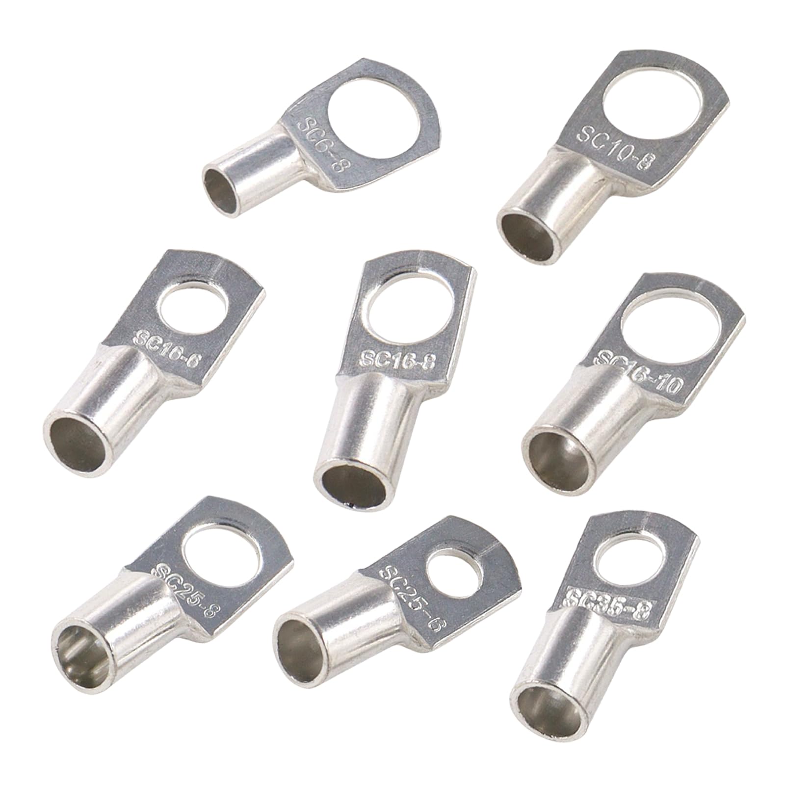 JOYELEC 19Pcs SC6/10/16/25 Mixed Packaging Tinned Copper 6.0-35mm² Cable Lugs M8 Battery SC Bolt Hole Ring Crimp Terminals Connectors for Electric, Auto, Boat, Car,Battery Cable Ends Lugs（in Bags）