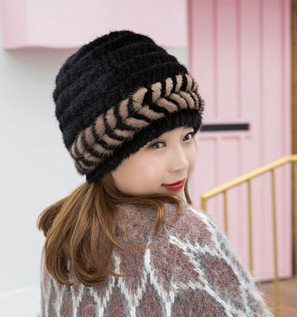 Women Winter Hat Real Mink Hair Cap Multi-Colored Side Girls Warm Knitted Skullies Beanies Cold Weather Hats