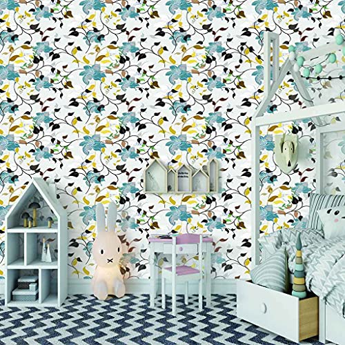Papier peint fleurs bleues 3D sans colle sticker mural 300x210 cm