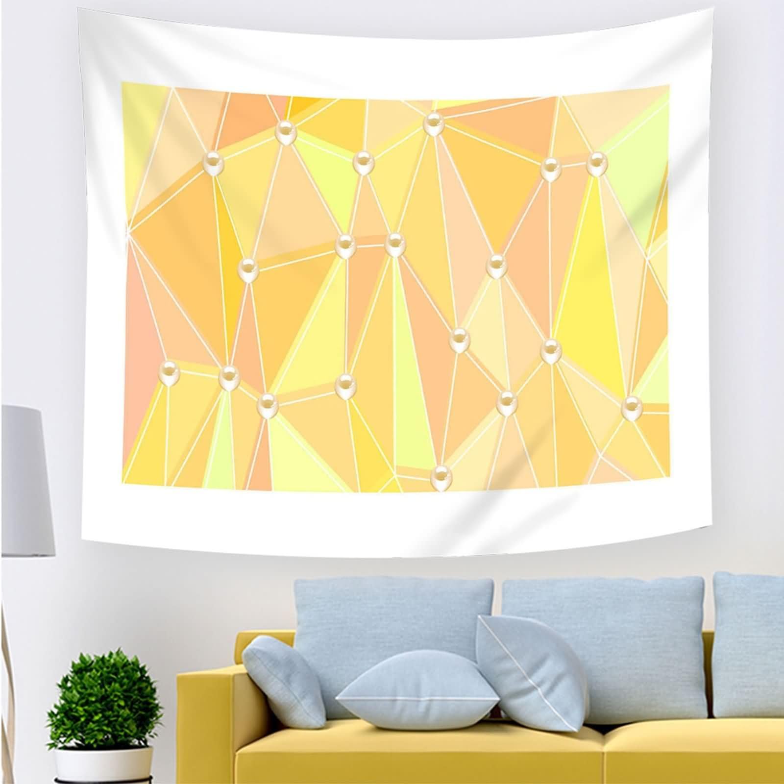 Homxi Tapiz Decorativo Cama 350 x 256 CM,Tapices para Sofá Poliéster Patrón de Triángulo Geométrico Tapiz de Habitación Amarillo