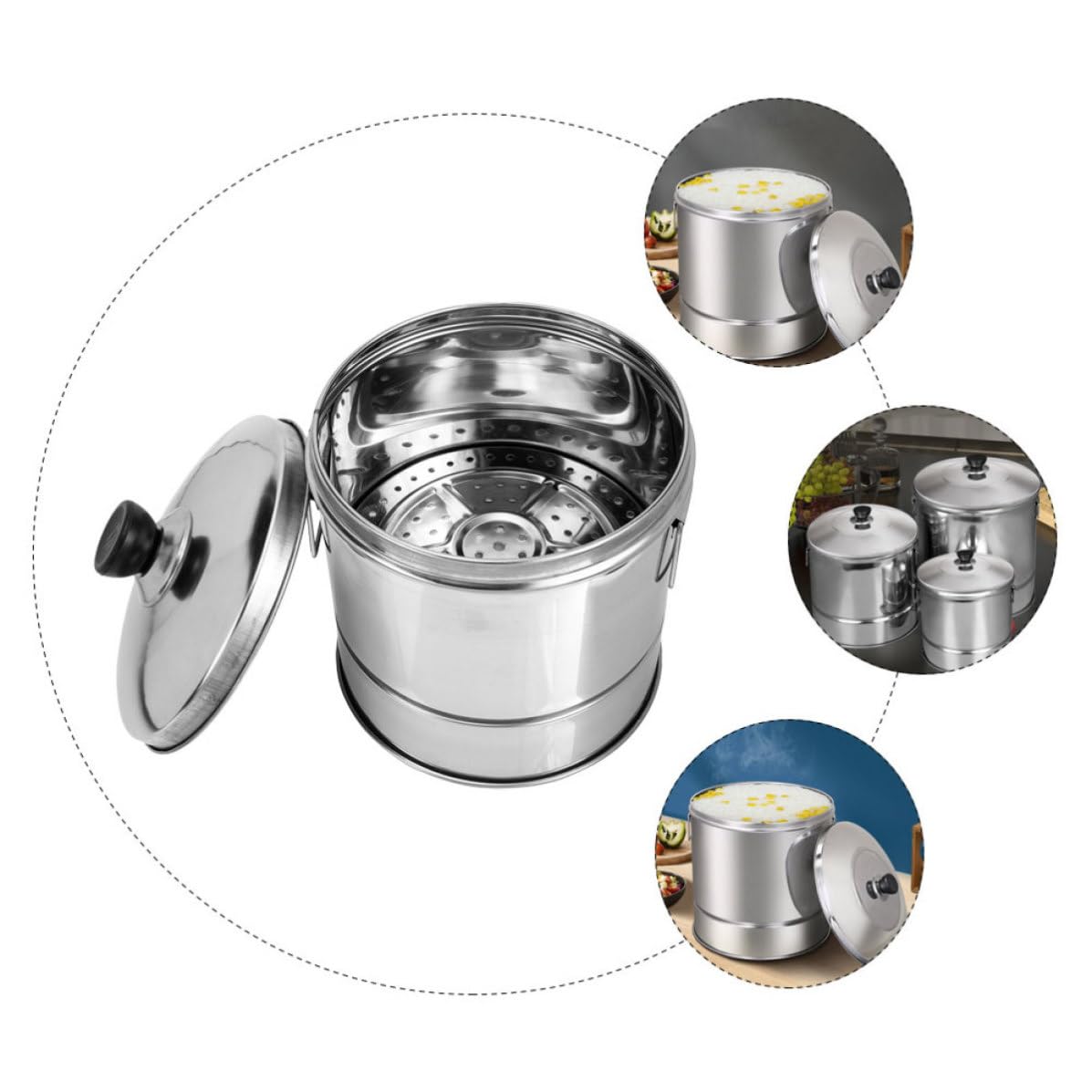 Vaporera de Acero Inoxidable para Cocinar Arroz Superficie Lisa sin Rebabas y Diseño Multifuncional Adecuado para Cocinar al Vapor en Casa