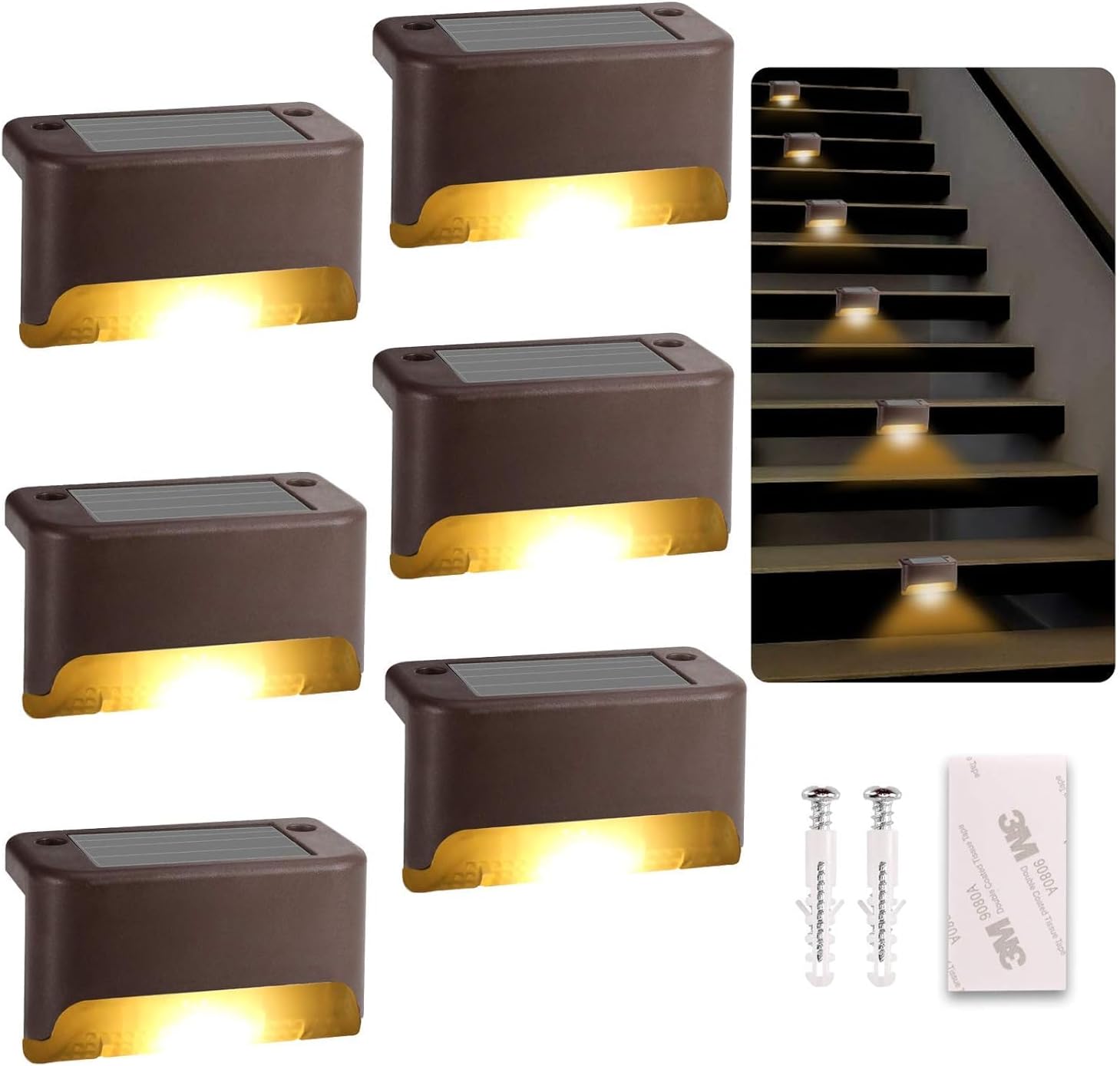TECH LOGO ELECTRONICS Solar Power Outdoor Step Lights Waterproof LED Fence Light for Deck Stair Railing, Outside Lighting for Wall Garden Backyard Patio Balcony Decor (White) (2)