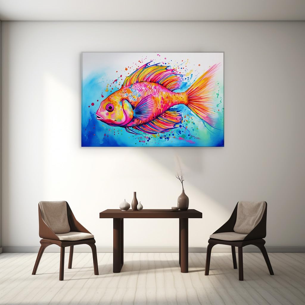 Canvas for Living Room. Vibrant Brushstrokes of The Digital Sea: A Red-Hued Fish's Artistic Swim, 27 x 18 inch Canvas Wall Art - Contemporary Masterpieces - Zen Wall Decor