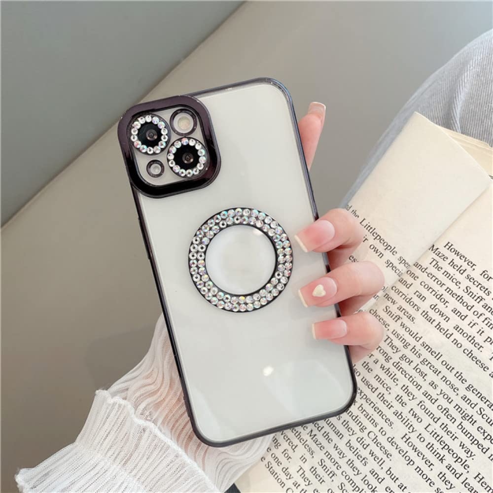 Coque iPhone 13 camera diamond glitter strass soft cover noire - 3