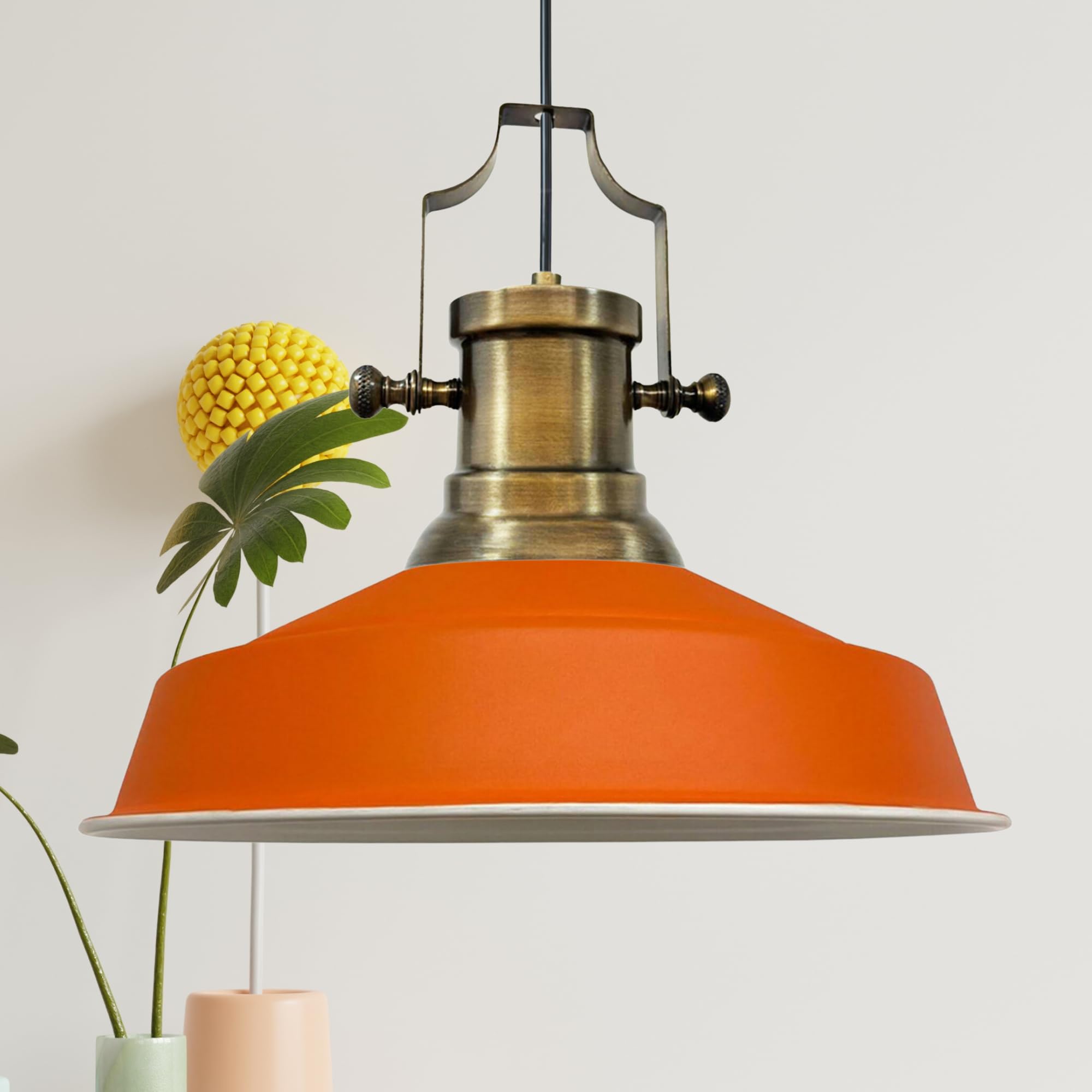 bamyum Asletl Pendant Light Vintage Metal 40 cm, Lamp Shades Ceiling, Kitchen Lights Ceiling E27, Industrial Lamp Shades Ceiling, Metal Pendant Light Fitting for Living Room, Orange — image 1