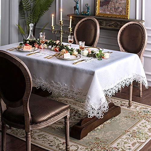 Artable T80384S Rectangular Lace Fabric Tablecloth With Macrame Border Clear Embroidered Kitchen Tablecloths thumb #1