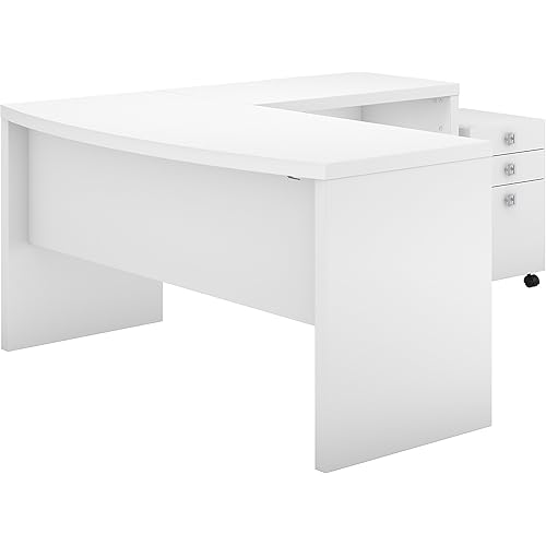 Bush Business Furniture Echo L Shaped Bow Front Desk with Mobile File Cabinet, Pure White