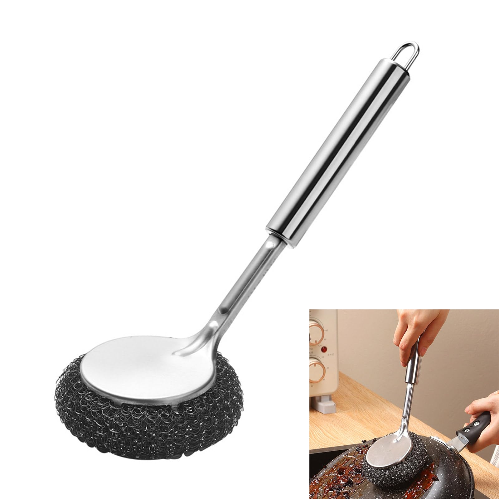 Dish Scrubber Dish Scrubber Brush for Kitchen Pots Pans Sink Stainless Steel Wool Scrubber with Long Handle