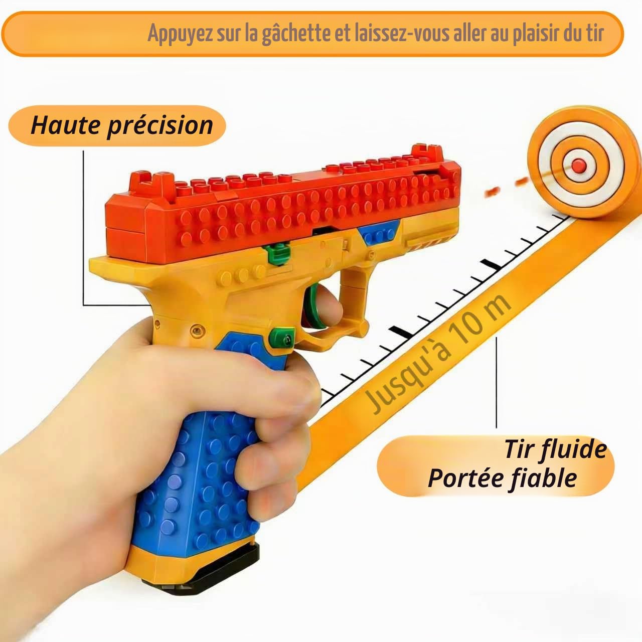 Pistole jouet en blocs de construction, lanceur automatique de cartouches avec amusement pour construire, compatible avec la plupart des systèmes de blocs de construction, inclut des