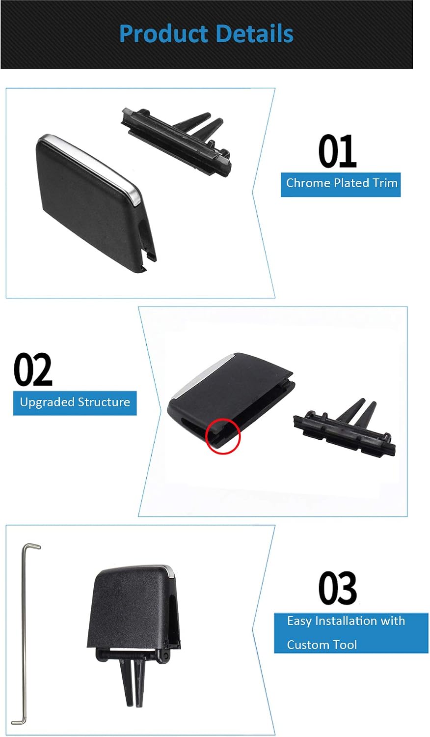 Jaronx 1PCS Air Vent Clip Tab Compatible with BMW 3 Series E90 E91 E92 E93, Upgraded Air Grille Tabs AC Vent Outlet Clip (Compatible with BMW 320i,325i,328i,330i,335i 2005-2011)(Front Row)