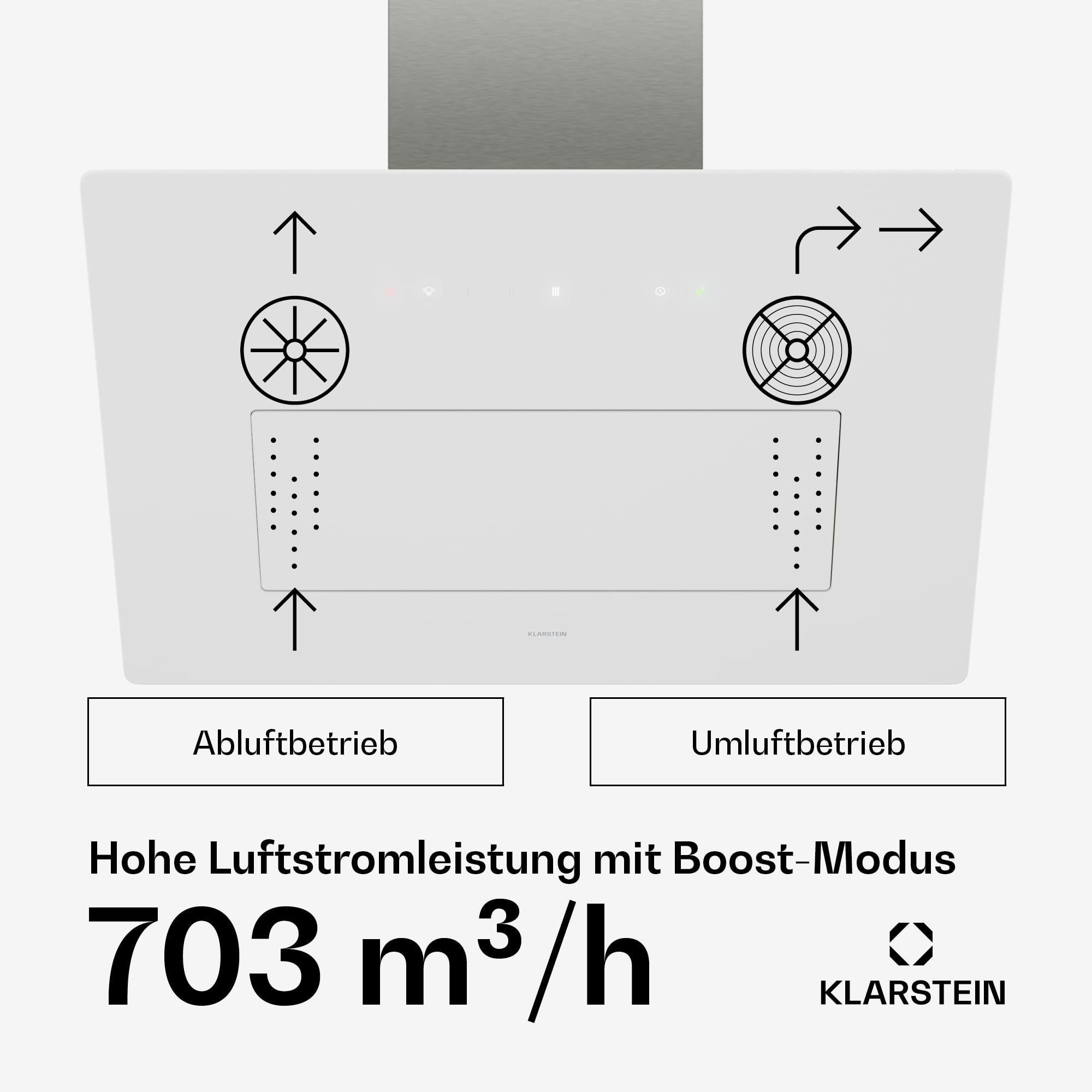 Klarstein SleekAir Dunstabzugshaube 60 cm 686 m³/h Energieeffizienzklasse A++ Touch-Bedienfeld LED-Beleuchtung