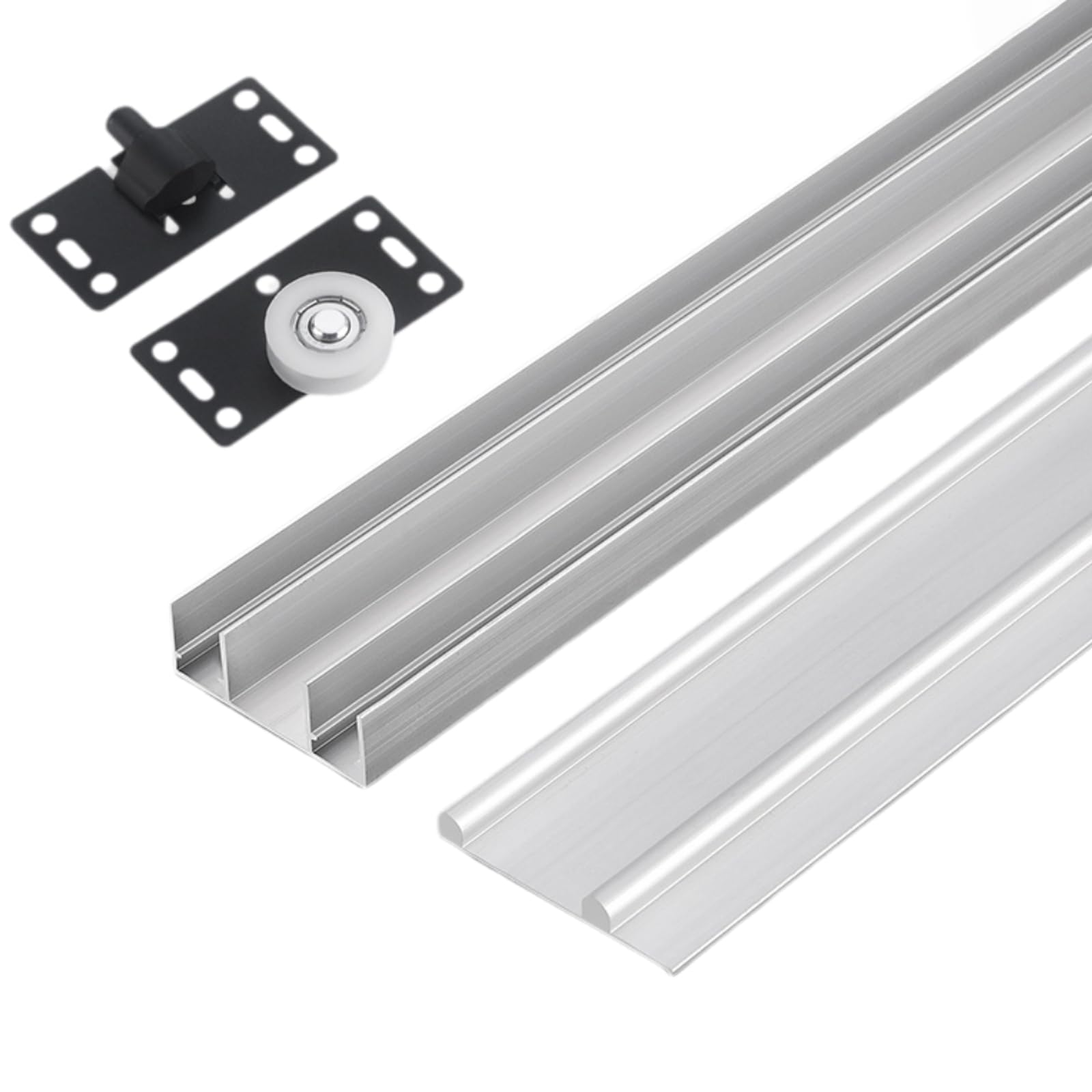 Peakjune Sliding Door Track,Wardrobe Door Track,Sliding Door Kit Track Rail,Aluminium Sliding Door Track Double,Sliding Door Slide Pulley Guide Rail,For Wardrobe Cabinet Glass Doors