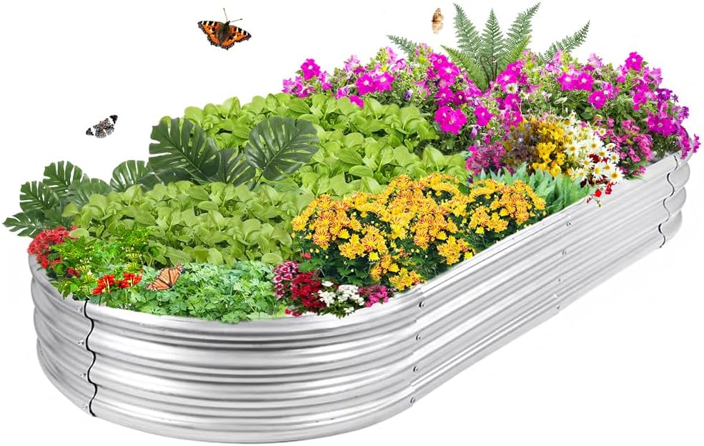 Galvanized Steel Raised Garden Bed, Large Outdoor Metal Planter Box Big Flower Plant pots for Patio Backyard Porch Deck Planting Flowers Vegetables and Herbs (Silver, 6x3x1FT)